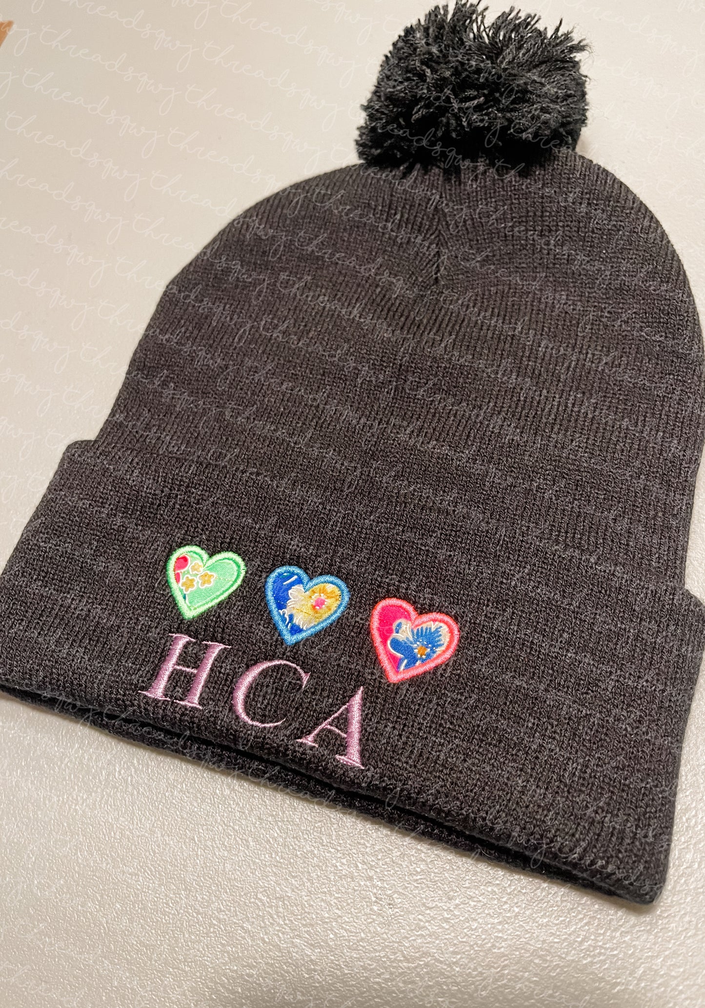 Hearts Embroidered Beanie (PRE-ORDER)